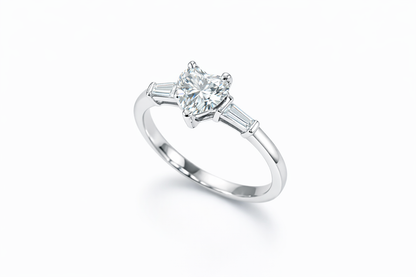 Heart Engagement ring with Baguette side stones