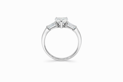 Heart Engagement ring with Baguette side stones