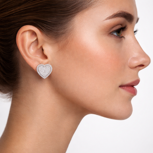 Heart Pavè Halo Earrings