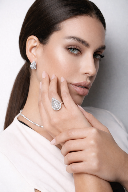 Pear Pavé Double Halo Ring