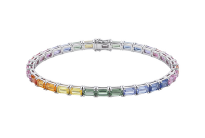 Multicolor Baguette-Cut Sapphire Tennis Bracelet