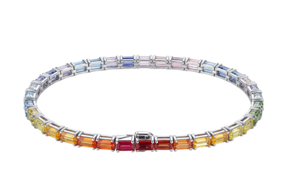 Multicolor Baguette-Cut Sapphire Tennis Bracelet