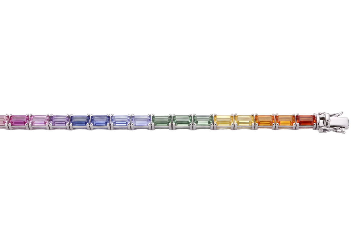 Multicolor Baguette-Cut Sapphire Tennis Bracelet