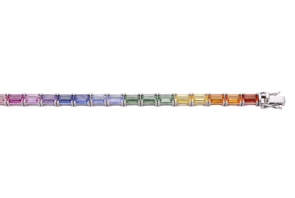 Multicolor Baguette-Cut Sapphire Tennis Bracelet