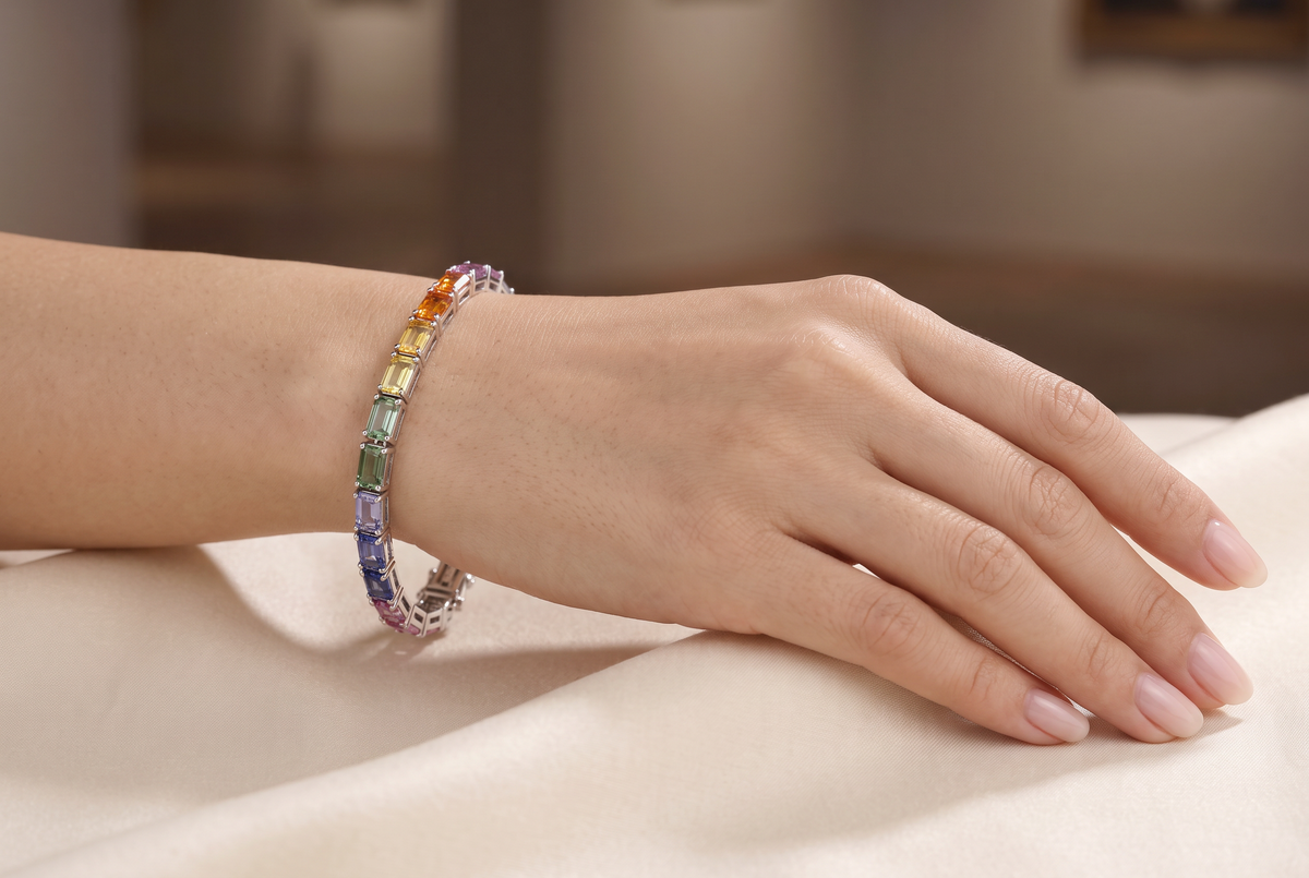 Multicolor Baguette-Cut Sapphire Tennis Bracelet
