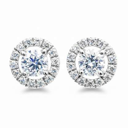 Diamond Halo Earrings in white gold