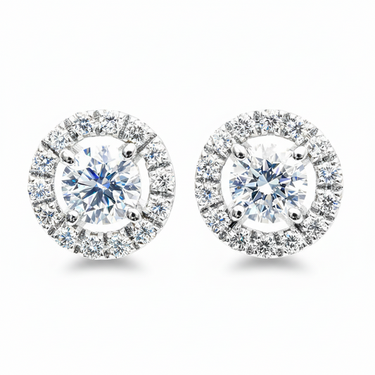 Diamond Halo Earrings in white gold