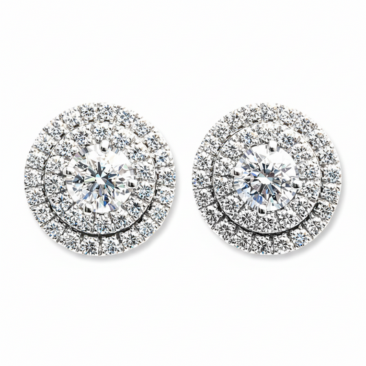 Diamond double halo earrings 