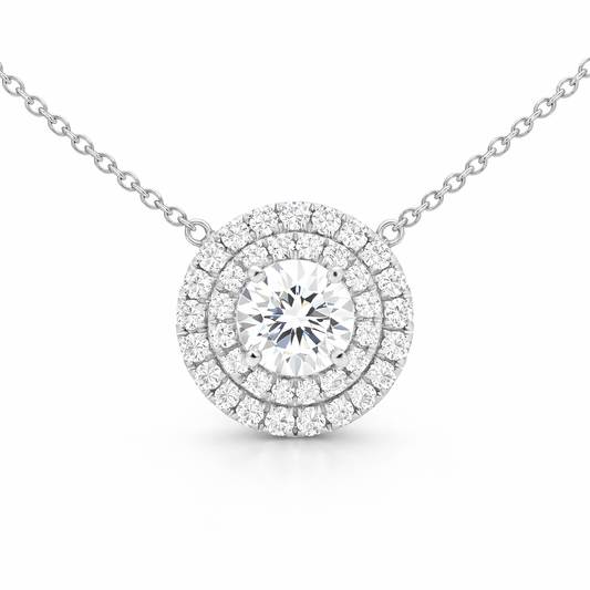 Double halo pendant in white gold 