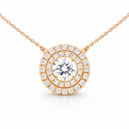 Double halo pendant in rose  gold 