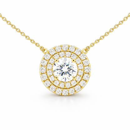 Double halo pendant in yellow gold 