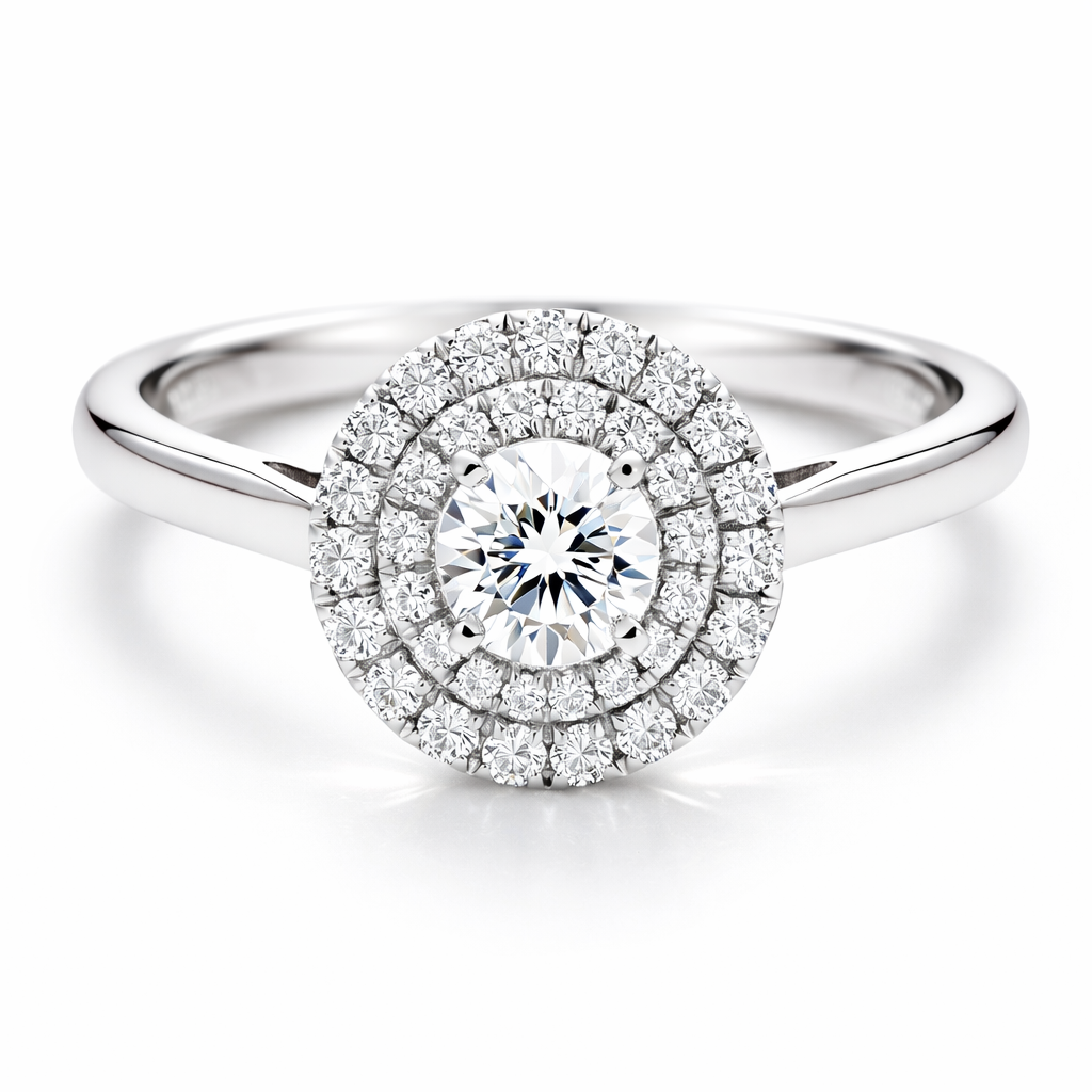 Double halo ring  white gold