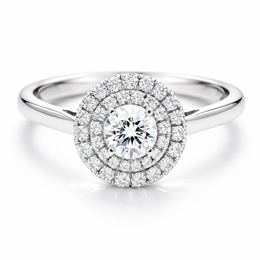 Double halo ring  white gold