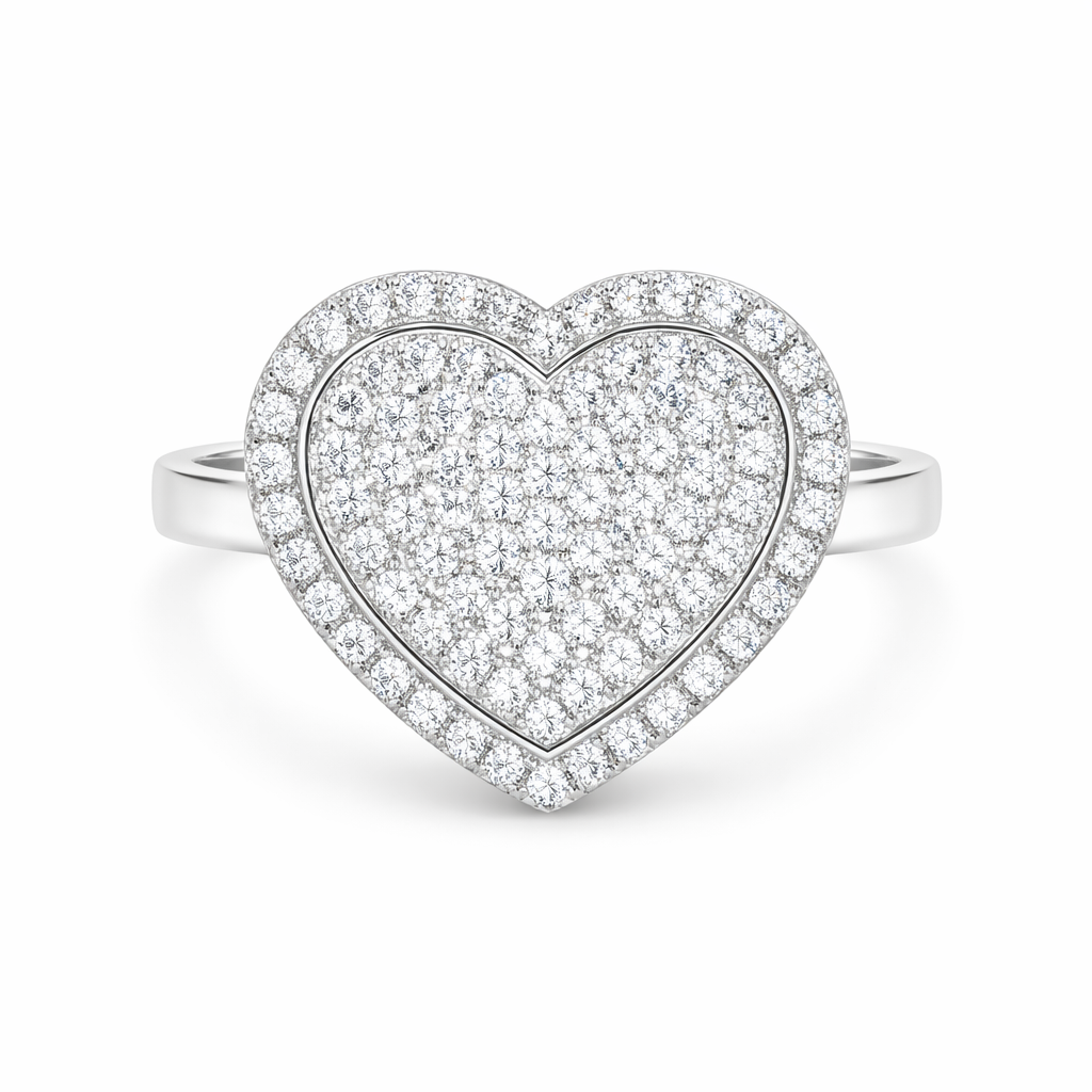 Heart Pavè Halo diamond Ring in white gold 