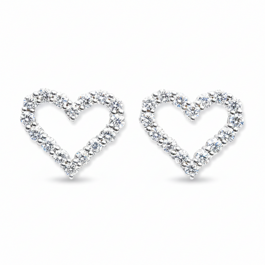 Open heart diamond earrings in white gold 