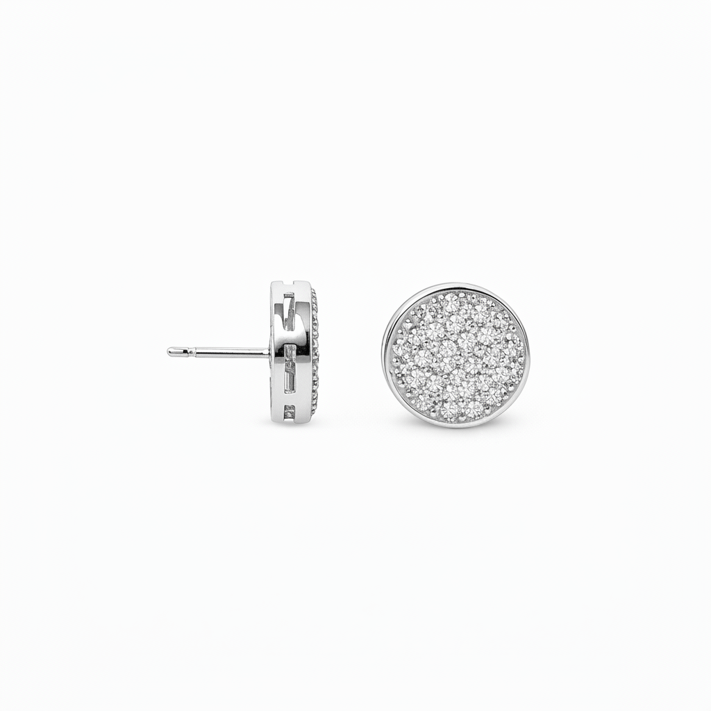 Pave round diamond earrings 