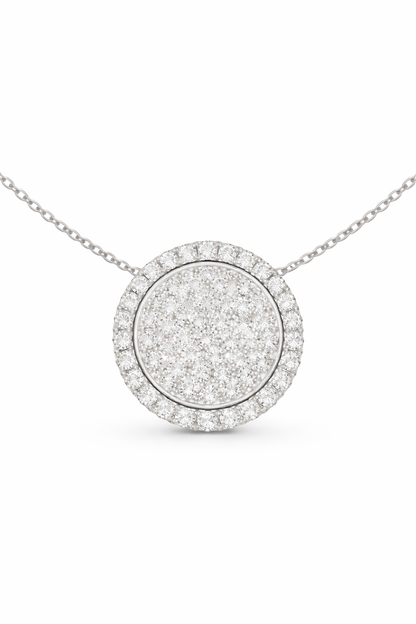 Round halo pave pendant  in white gold