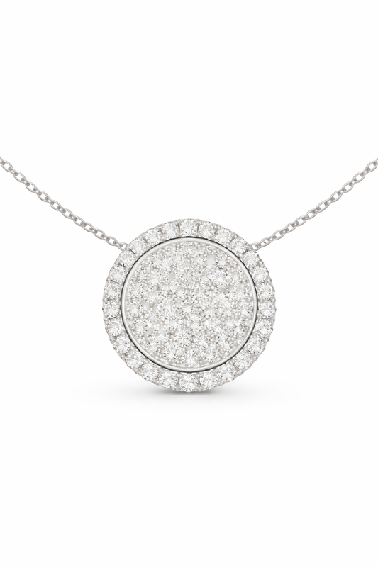 Round halo pave pendant  in white gold