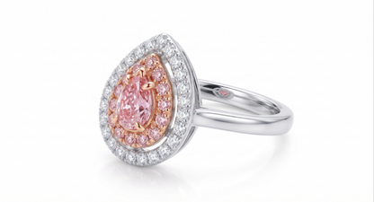 Natural Fancy Pink Pear Shape Diamond Double Halo Pavé Ring