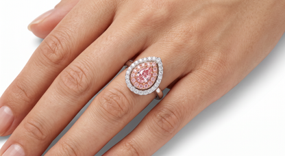 Natural Fancy Pink Pear Shape Diamond Double Halo Pavé Ring