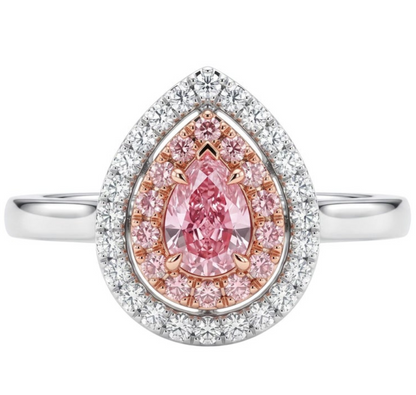 Natural Fancy Pink Pear Shape Diamond Double Halo Pavé Ring