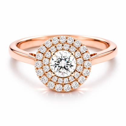 double halo ring in rose gold 