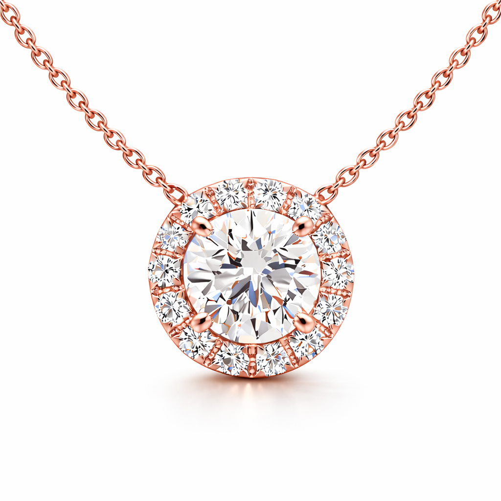 halo pendant in rose gold 