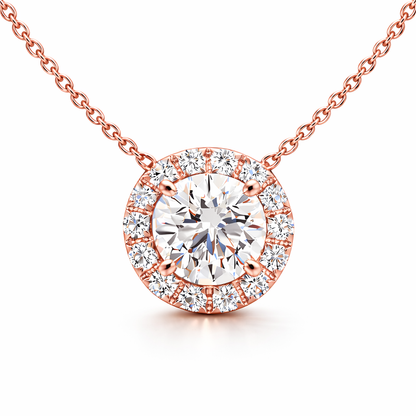 halo pendant in rose gold 