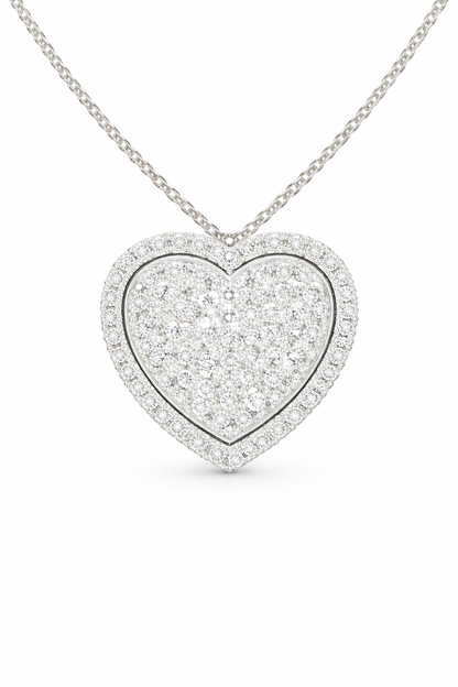 heart halo pave pendant in white gold 

