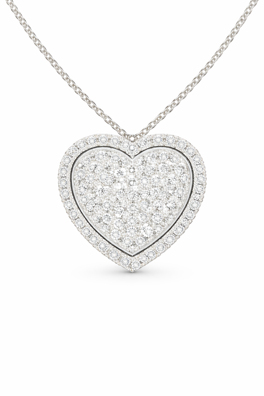 heart halo pave pendant in white gold 
