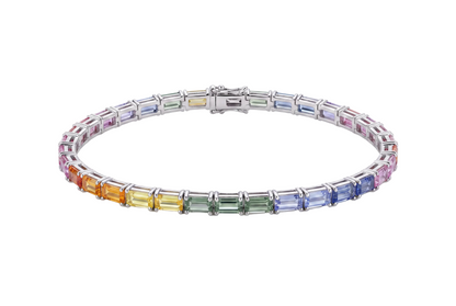Multicolor Baguette-Cut Sapphire Tennis Bracelet
