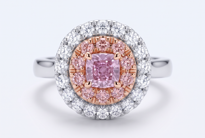 Natural Fancy Cushion-Cut Pink Diamond Halo Ring