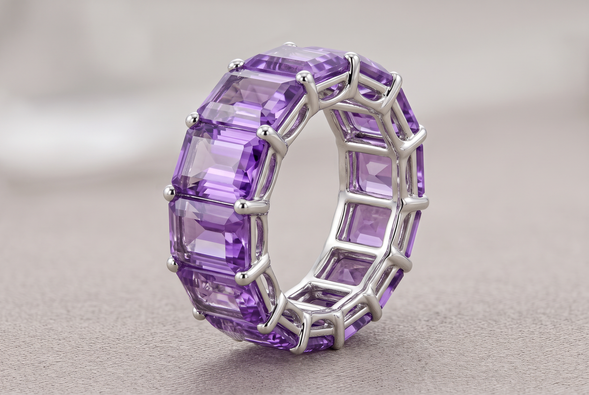 Amethyst Ring 21.97 Carat, 21-Stone Full Eternity Band