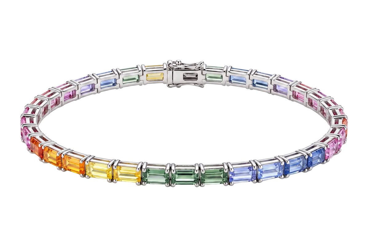 Multicolor Baguette-Cut Sapphire Tennis Bracelet