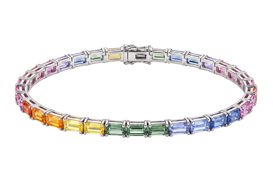Multicolor Baguette-Cut Sapphire Tennis Bracelet