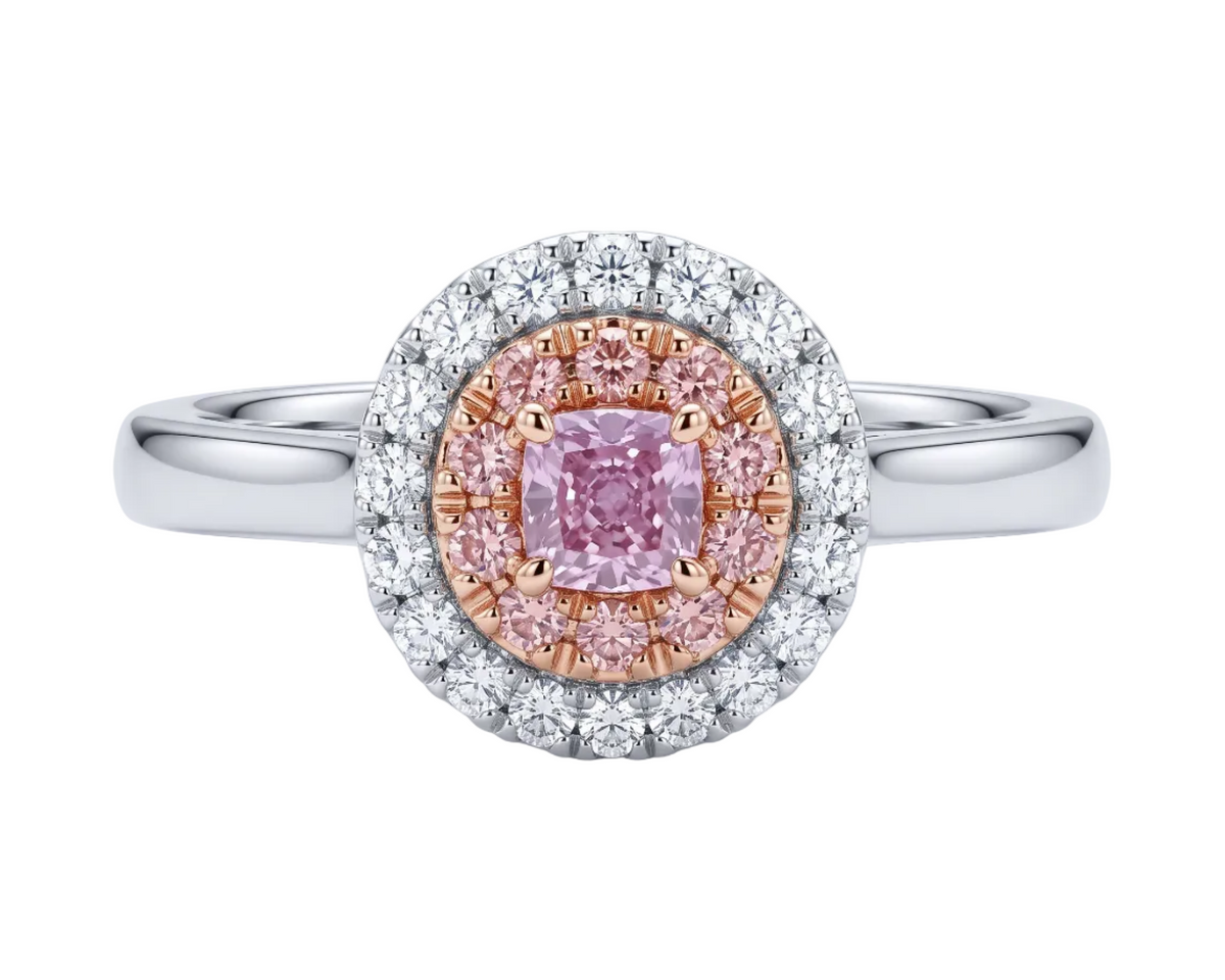 Natural Fancy Cushion-Cut Pink Diamond Halo Ring