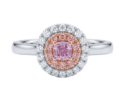 Natural Fancy Cushion-Cut Pink Diamond Halo Ring