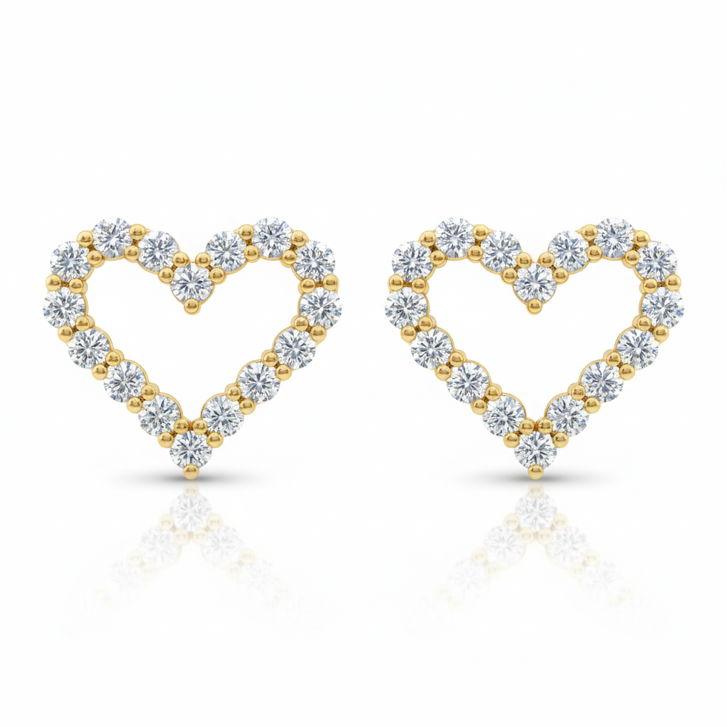 open heart diamond earrings in yellow gold