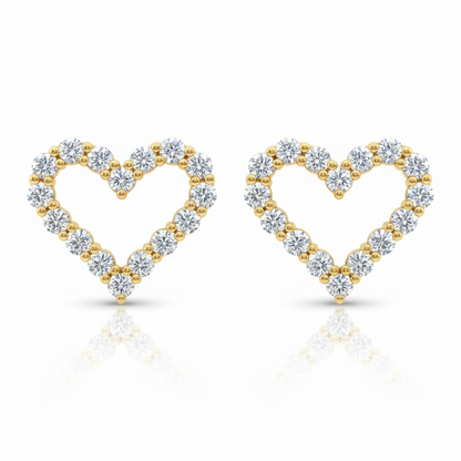 open heart diamond earrings in yellow gold