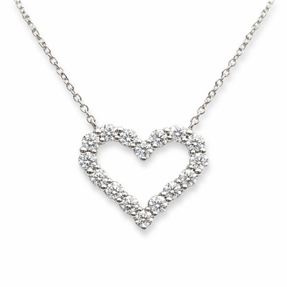 open heart diamond pendant in white gold 