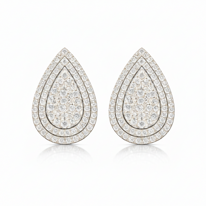 pear pave double halo earrings in white gold 