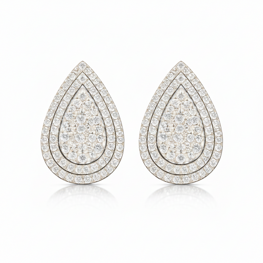 pear pave double halo earrings in white gold 
