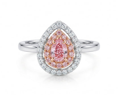 Natural Fancy Pink Pear Shape Diamond Double Halo Pavé Ring