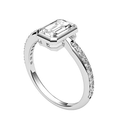 Simple Flat Emerald Solitaire Half diamond band
