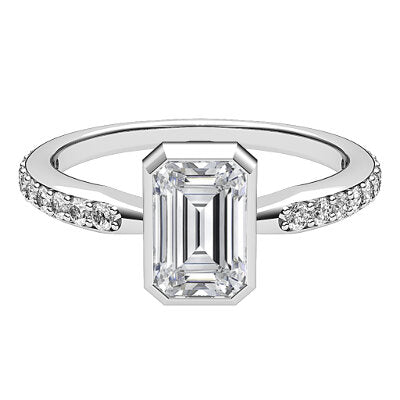 Simple Flat Emerald Solitaire Half diamond band