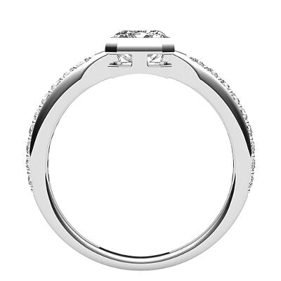 Simple Flat Emerald Solitaire Half diamond band
