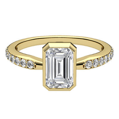 Simple Flat Emerald Solitaire Half diamond band