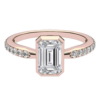 Simple Flat Emerald Solitaire Half diamond band