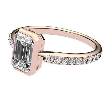 Simple Flat Emerald Solitaire Half diamond band