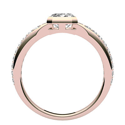 Simple Flat Emerald Solitaire Half diamond band